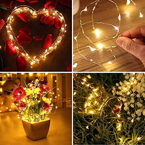 Shatchi 2 m de largo 20 LED blanco cálido micro arroz oro alambre de cobre interior a pilas Firefly String luces racimo boda fiesta Navidad decoraciones hogar dormitorio decoración