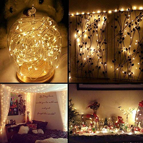 Shatchi 2 m de largo 20 LED blanco cálido micro arroz oro alambre de cobre interior a pilas Firefly String luces racimo boda fiesta Navidad decoraciones hogar dormitorio decoración