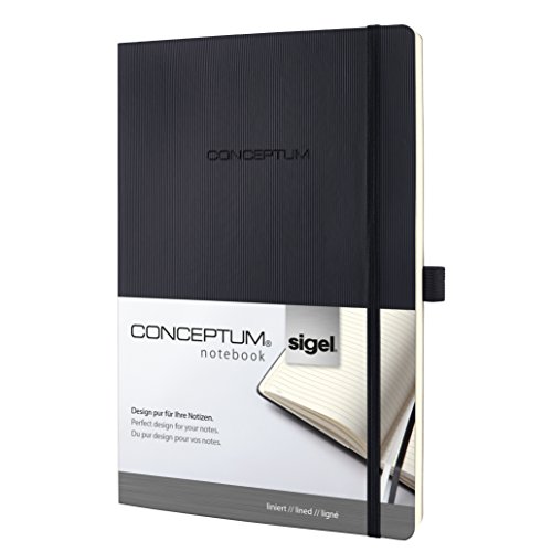 SIGEL CO311 Conceptum - Libreta con tapa blanda, 18.7 x 27 cm, a líneas, color negro