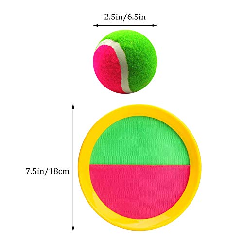 SIMUER Juego de Bolas de Lanzamiento y Captura, Juego de Paletas de Capturadores y Pelota Deportiva de Paddle Catch Bat Ball, 4 Paletas y 2 Bolas, Adecuado para Deportes, Playa,Amarillo + Verde