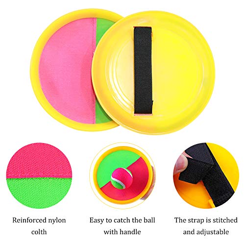 SIMUER Juego de Bolas de Lanzamiento y Captura, Juego de Paletas de Capturadores y Pelota Deportiva de Paddle Catch Bat Ball, 4 Paletas y 2 Bolas, Adecuado para Deportes, Playa,Amarillo + Verde