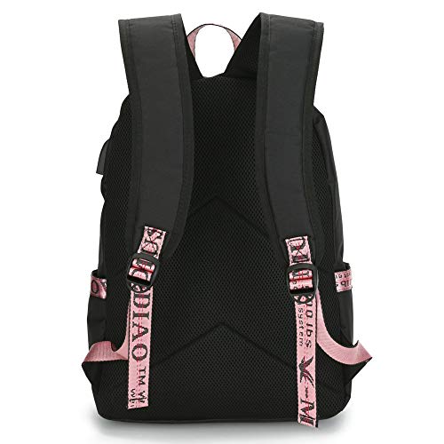 Slinlu Anime Escuela Mochila My Hero Academia Estuches Talega de Libros Colegio Ordenador portátil USB Mochila Casual Viajes Daypack para Adolescente Chicas y Mujeres,Black a,32×15×45cm