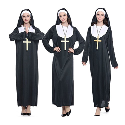 SOIMISSDisfraces de Halloween Disfraz de Monja Ropa de túnica Pañuelo en la Cabeza Big Gold Cross Disfraces Traje para Mujer