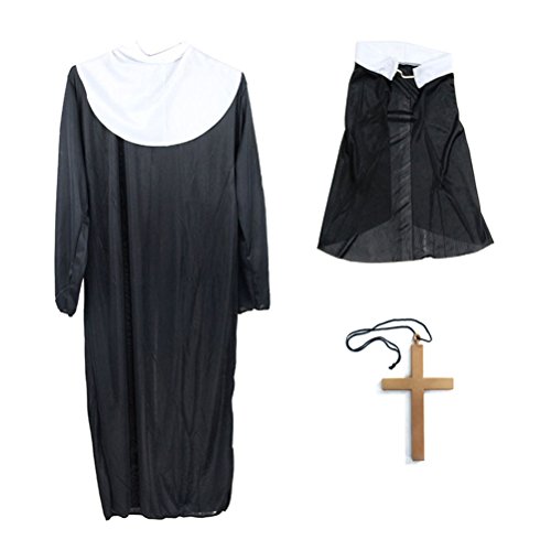 SOIMISSDisfraces de Halloween Disfraz de Monja Ropa de túnica Pañuelo en la Cabeza Big Gold Cross Disfraces Traje para Mujer