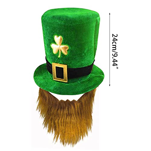 Sombrero de trébol verde del día de San Patricio con barba marrón Accesorio de sombrero de copa irlandés sombreros de trébol verde para hombres