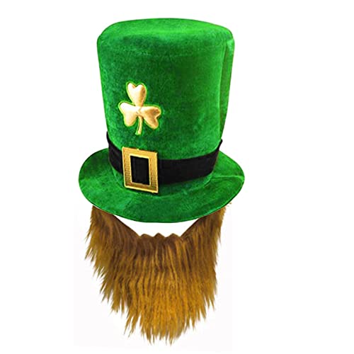 Sombrero de trébol verde del día de San Patricio con barba marrón Accesorio de sombrero de copa irlandés sombreros de trébol verde para hombres