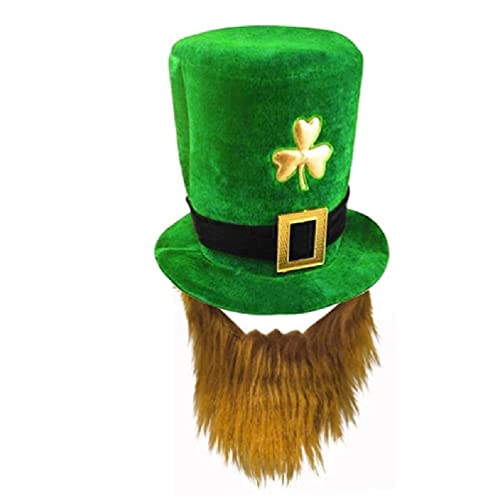 Sombrero de trébol verde del día de San Patricio con barba marrón Accesorio de sombrero de copa irlandés sombreros de trébol verde para hombres