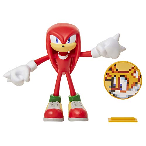 SONIC The Hedgehog - Jakks Knuckles Action 400534 Wave 1 - Figura de 10 cm con Disco de Cola Giratorio, tamaño Mediano, Color Rojo