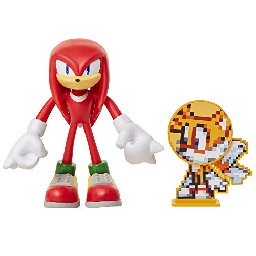 SONIC The Hedgehog - Jakks Knuckles Action 400534 Wave 1 - Figura de 10 cm con Disco de Cola Giratorio, tamaño Mediano, Color Rojo