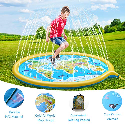 Splash Pad,175 cm Tapete de Agua Chapoteo Almohadilla Aspersor de Juego para Niños,Aire Libre Juguetes Inflables de Agua para Niños,Piscina para Niños