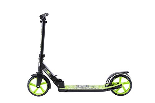 STAR SCOOTER Patinete Patineta Scooter Plegable para niños y niñas a Partir de 6-7 años y Adultos con diseño Premium para Ciudad |205 mm Edición Cruising de Lujo | Negro & Verde