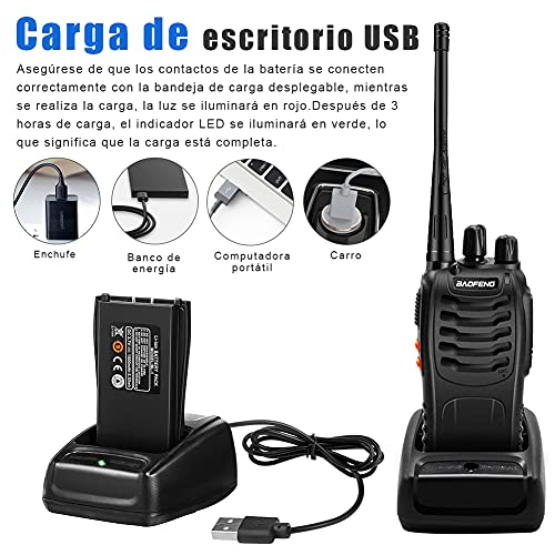 StillCool Walkie Talkie Profesionales Recargable Dispositivo de Radio BF-888S 1500 mAh 16 Canales con Recepción de Radio de 3-5 km De Alcance,Linterna Recargable y Auriculares Duales Portátiles(2 PCS)