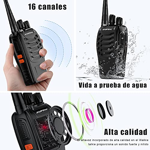 StillCool Walkie Talkie Profesionales Recargable Dispositivo de Radio BF-888S 1500 mAh 16 Canales con Recepción de Radio de 3-5 km De Alcance,Linterna Recargable y Auriculares Duales Portátiles(2 PCS)