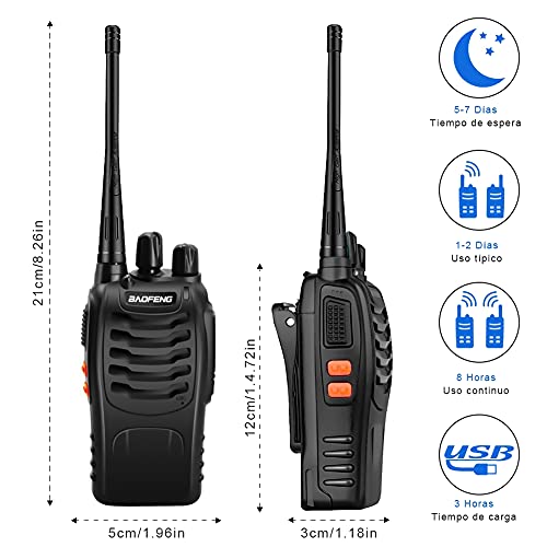 StillCool Walkie Talkie Profesionales Recargable Dispositivo de Radio BF-888S 1500 mAh 16 Canales con Recepción de Radio de 3-5 km De Alcance,Linterna Recargable y Auriculares Duales Portátiles(2 PCS)