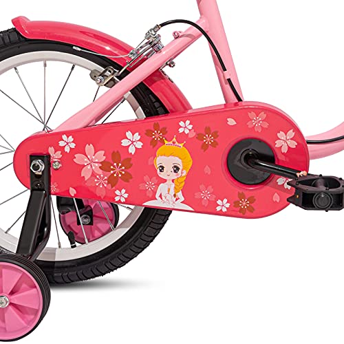 STITCH Paraguas colorido 16 pulgadas niños bicicleta para edades 4-7 niñas con rueda de entrenamiento y cesta, rosa