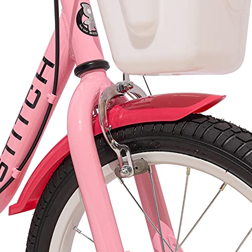 STITCH Paraguas colorido 16 pulgadas niños bicicleta para edades 4-7 niñas con rueda de entrenamiento y cesta, rosa