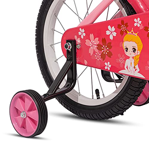 STITCH Paraguas colorido 16 pulgadas niños bicicleta para edades 4-7 niñas con rueda de entrenamiento y cesta, rosa