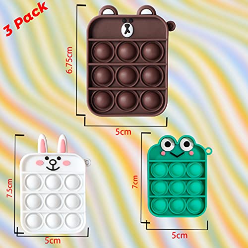 STSNano 3 PCS Fidget Fidgets Simple Dimple Toys Push Bubble Dimples para niños Chicas Chicos Simpledimple Toys Mini Pequeño Llavero Silicona Animal Lindo Flipping (Frog+Bear+Rabbit)