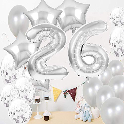 Suministros de fiesta para decoración de cumpleaños 26, globos de cumpleaños 26, globos de Mylar número 26, decoración de globos de látex, gran regalo de cumpleaños para niñas, accesorios de fotos