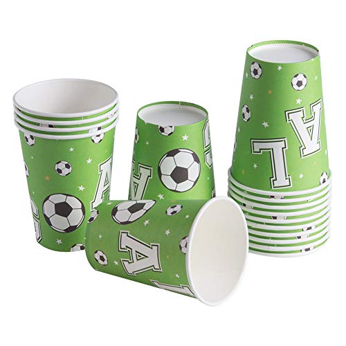 SUNBEAUTY juego de fiesta de fútbol, ​​vajilla de fiesta, decoración de cumpleaños de fútbol, ​​16 platos de papel, 16 vasos de papel, 20 pajitas, juego de cumpleaños para niño