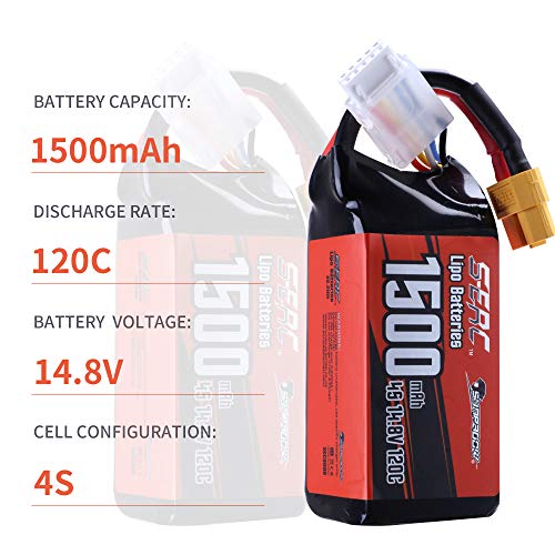 SUNPADOW 2 Pack 4S 14.8V Lipo batería 1500mAh 120C Soft Pack con conector XT60 para RC FPV Helicopter Airplane Drone Quadcopter Racing Hobby