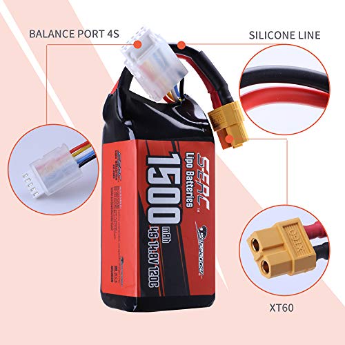 SUNPADOW 2 Pack 4S 14.8V Lipo batería 1500mAh 120C Soft Pack con conector XT60 para RC FPV Helicopter Airplane Drone Quadcopter Racing Hobby