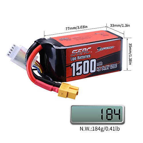 SUNPADOW 2 Pack 4S 14.8V Lipo batería 1500mAh 120C Soft Pack con conector XT60 para RC FPV Helicopter Airplane Drone Quadcopter Racing Hobby