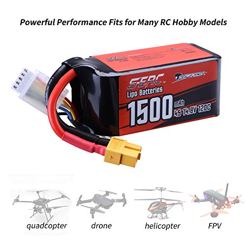 SUNPADOW 2 Pack 4S 14.8V Lipo batería 1500mAh 120C Soft Pack con conector XT60 para RC FPV Helicopter Airplane Drone Quadcopter Racing Hobby