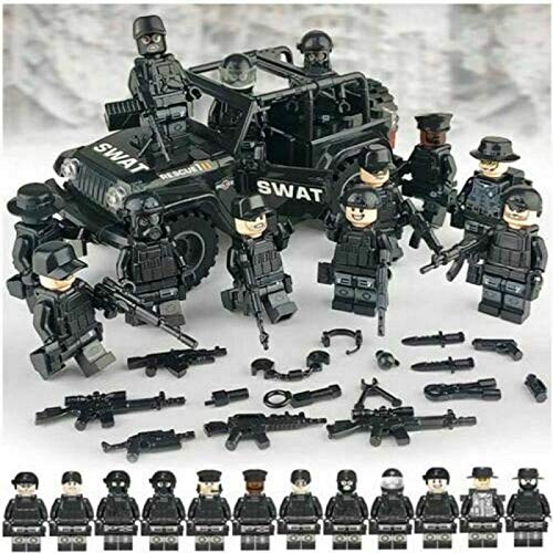 SWAT CAR y 12PC policía Militar Mini Figuras Armas Soldado Ejército Ajuste Juguetes