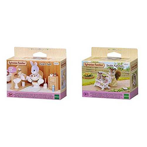 SYLVANIAN FAMILIES Toilet Set Mini muñecas y Accesorios, (Epoch para Imaginar 3563) + 4533 Carrito para Gemelos [Importado de Alemania]