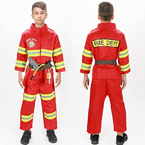 Tacobear Bombero Disfraz para Niños con Bomberos Juguete Extintor Juguete Bombero Accesorios Juegos de imitación Juego de roles para Niños Niñas Carnaval Halloween 3 4 5 6 7 8 9 Años (S(110CM))