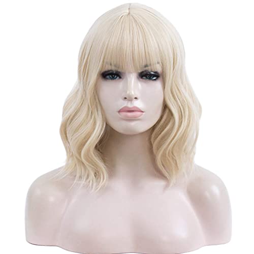 TANTAKO® Mujer Corta Rubia Bob Pelucas Peluca Sintética Ondulada Para mujer Peluca De Disfraz De Halloween Cosplay (Rubio # 0323)