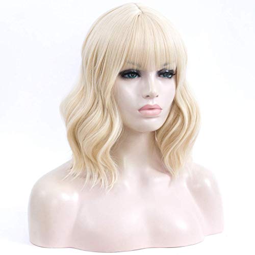 TANTAKO® Mujer Corta Rubia Bob Pelucas Peluca Sintética Ondulada Para mujer Peluca De Disfraz De Halloween Cosplay (Rubio # 0323)