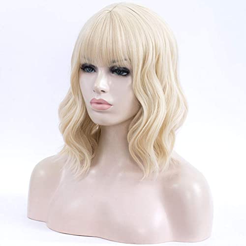 TANTAKO® Mujer Corta Rubia Bob Pelucas Peluca Sintética Ondulada Para mujer Peluca De Disfraz De Halloween Cosplay (Rubio # 0323)