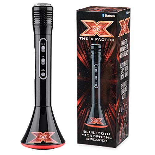 The X Factor- Karaoke XF1-Altavoz de micrófono con Bluetooth, Luces LED y función de Eco, Color Negro, L25.5X H8x W8cm (Toyrific TY6012)