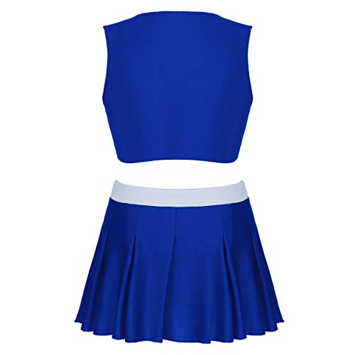 TiaoBug Disfraz Animadora Mujer Adultos para Competición Juego Carnaval Halloween Traje Conjunto Deportes de Animación Uniforme Escolar Falda Plisada Royal_Blue X-Large