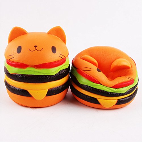 TMEOG Squishy Kawaii Hamburguesa, 4.5" Squishies Jumbo Slow Rising Kawaii Squishies Cat Hamburger Pan de Molde Juguete para Regalo de colección