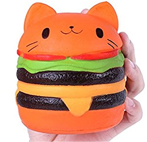 TMEOG Squishy Kawaii Hamburguesa, 4.5" Squishies Jumbo Slow Rising Kawaii Squishies Cat Hamburger Pan de Molde Juguete para Regalo de colección