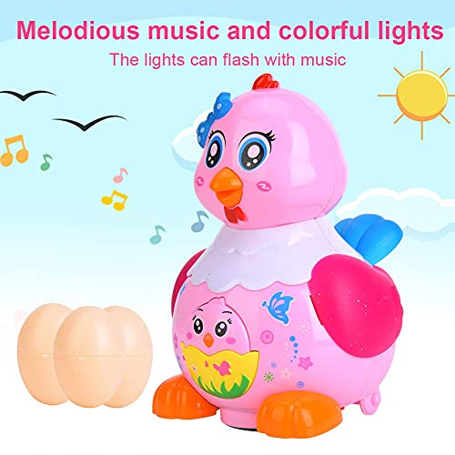 Tnfeeon Juguete para niños, Gallina electrónica poniendo Huevos Juguete Educativo con luz y Colorida Música Regalo de cumpleaños para bebés y niños(Rosado)