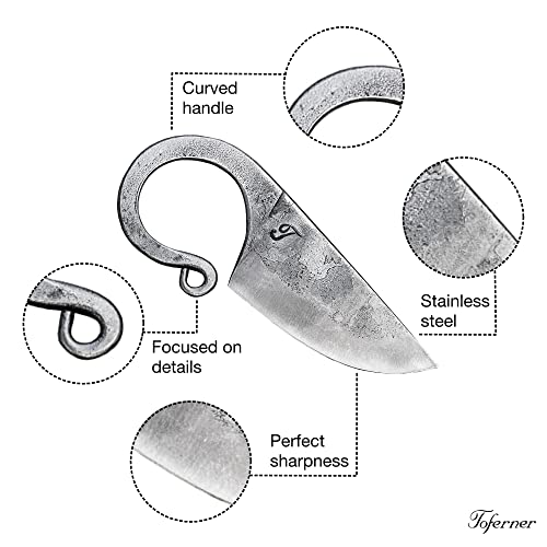 Toferner - Cuchillo de Acero Celta - Forjado a Mano y Aspecto Vintage - Hoja Puntiaguda Ultra Afilada - Elegante diseño Antiguo - Incluye Estuche de Cuero auténtico