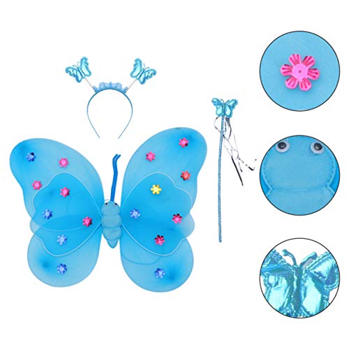 Tomaibaby Conjunto de Disfraces de Princesa de Hadas Alas de Mariposa Diadema con Varita Disfraz de Ángel Y Mariposa Accesorios para Juegos de rol