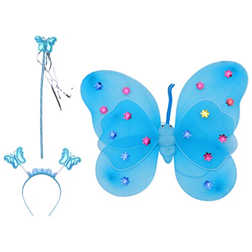 Tomaibaby Conjunto de Disfraces de Princesa de Hadas Alas de Mariposa Diadema con Varita Disfraz de Ángel Y Mariposa Accesorios para Juegos de rol