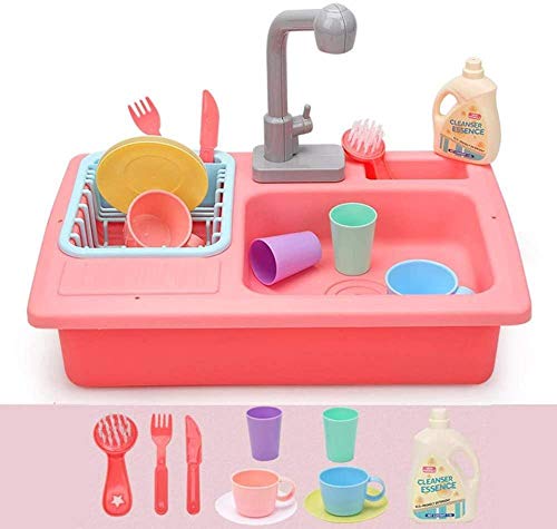 Toy Chef Water Play Fregadero de cocina Juego de juguetes con accesorios que cambian de color y sistema automático de ciclo de agua Juguetes simulados para niños pequeños Niños y niñas 40 X 27.5 X