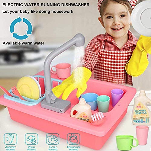 Toy Chef Water Play Fregadero de cocina Juego de juguetes con accesorios que cambian de color y sistema automático de ciclo de agua Juguetes simulados para niños pequeños Niños y niñas 40 X 27.5 X