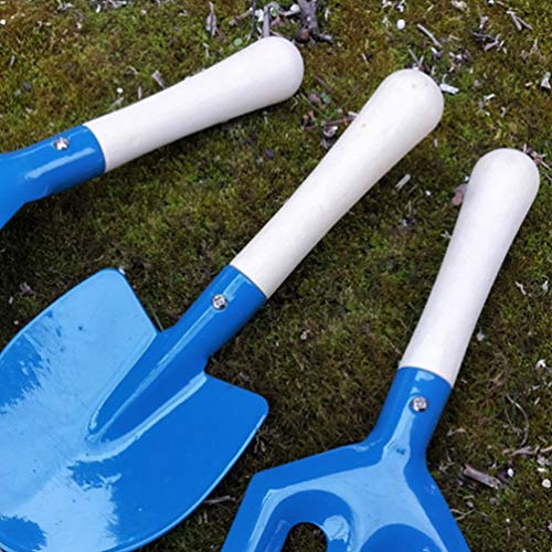 TOYANDONA 3Pcs Herramientas de Jardín para Niños, Conjunto de Herramientas de Jardín Azul Mini Herramientas de Jardinería para Niños con Mango de Madera