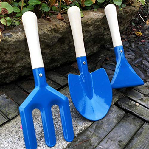 TOYANDONA 3Pcs Herramientas de Jardín para Niños, Conjunto de Herramientas de Jardín Azul Mini Herramientas de Jardinería para Niños con Mango de Madera