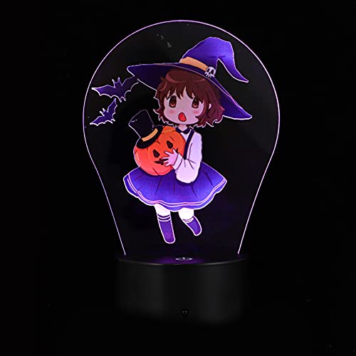 TOYANDONA Lámpara de Noche de Halloween 3D USB Encantadora Bruja Lámpara de Mesa 7 Colores Lámpara de Noche con Control Remoto Decoraciones de Halloween para Fiesta Dormitorio