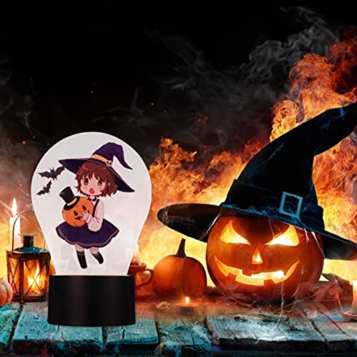 TOYANDONA Lámpara de Noche de Halloween 3D USB Encantadora Bruja Lámpara de Mesa 7 Colores Lámpara de Noche con Control Remoto Decoraciones de Halloween para Fiesta Dormitorio