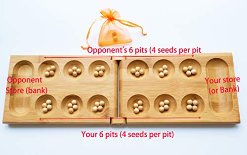 Toys of Wood Oxford TOWO Juego de Mesa Mancala - Juego de Mesa Kahala con Tablero de Madera Plegable - Juego de Mesa Ideal para Familias - Juego de Estrategia Mancala para Niños y Adultos