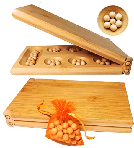 Toys of Wood Oxford TOWO Juego de Mesa Mancala - Juego de Mesa Kahala con Tablero de Madera Plegable - Juego de Mesa Ideal para Familias - Juego de Estrategia Mancala para Niños y Adultos